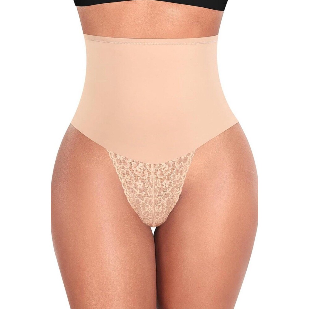 Werena Tummy Control Thong Shapewear for Women Mid High Waisted XL Beige